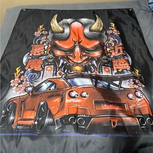 Black & Orange Demon Car Wall Tapestry - Street Racing Art